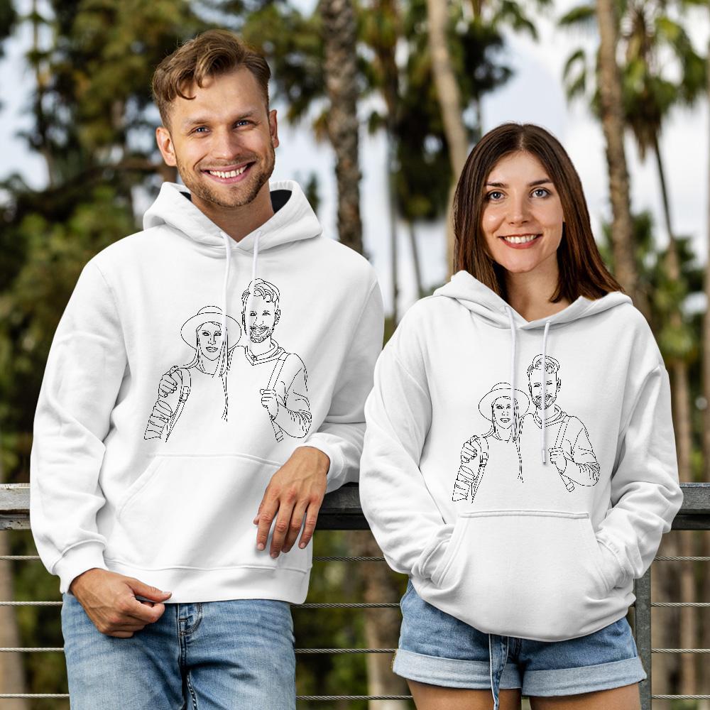 Custom Line Art Hoodie with Your Photo, Gift for Couples - MyFaceSocksAu