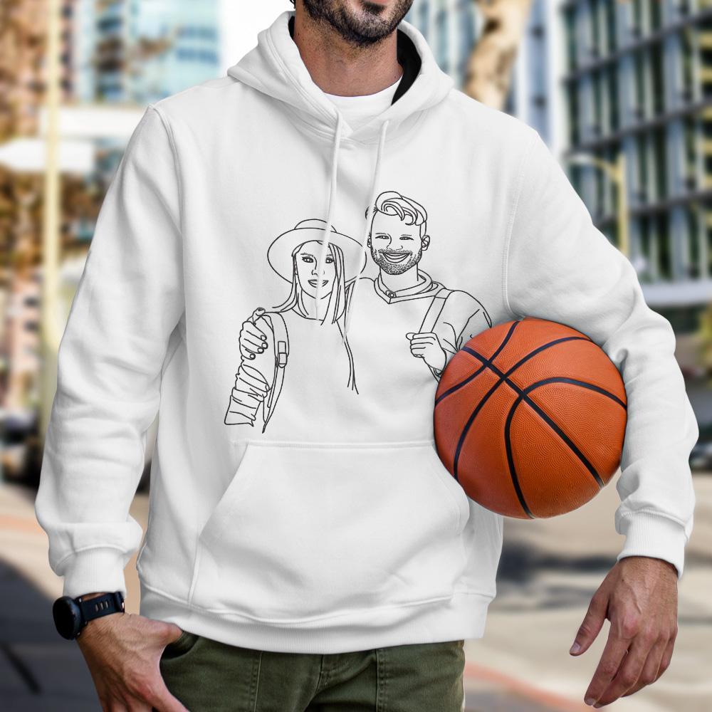 Custom Line Art Hoodie with Your Photo, Gift for Couples - MyFaceSocksAu