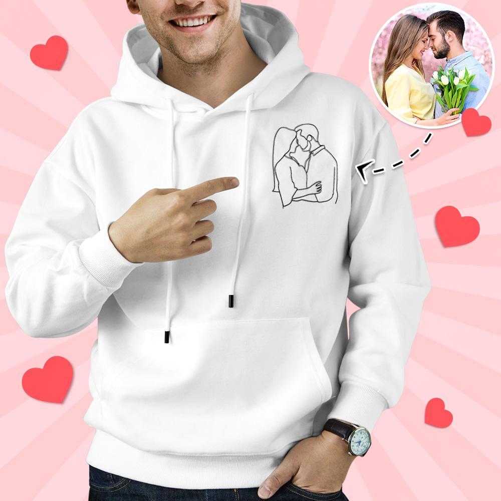 Custom Embroidered Pocket Portrait From Photo Outline Photo Sweatshirt Personalised Photo Couple Hoodie Gift For Bf - MyFaceSocksAu