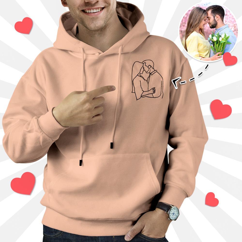 Custom Embroidered Pocket Portrait From Photo Outline Photo Sweatshirt Personalised Photo Couple Hoodie Gift For Bf - MyFaceSocksAu