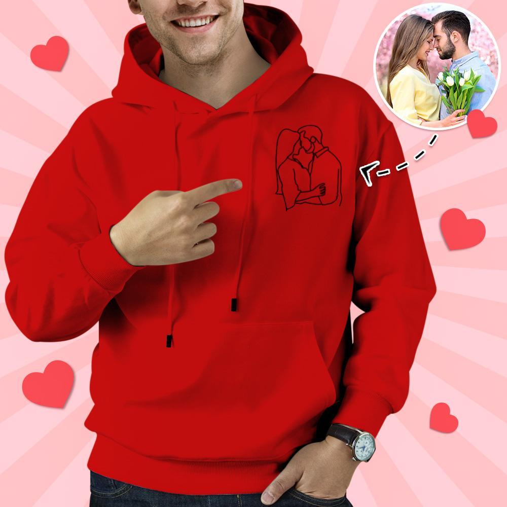 Custom Embroidered Pocket Portrait From Photo Outline Photo Sweatshirt Personalised Photo Couple Hoodie Gift For Bf - MyFaceSocksAu