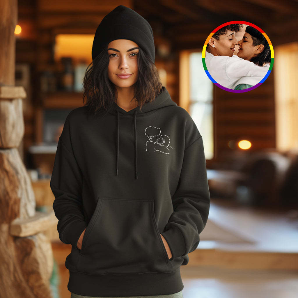 Custom Embroidered Pocket Portrait From Photo Outline Photo Sweatshirt Personalised Photo Couple Hoodie Gift For Bf - MyFaceSocksAu