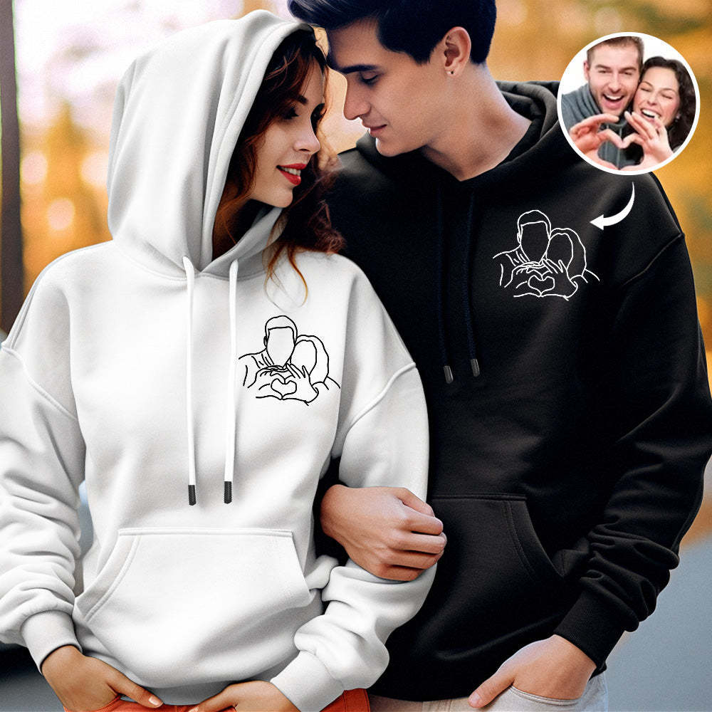 Custom Embroidered Pocket Portrait From Photo Outline Photo Sweatshirt Personalised Photo Couple Hoodie Gift For Bf - MyFaceSocksAu