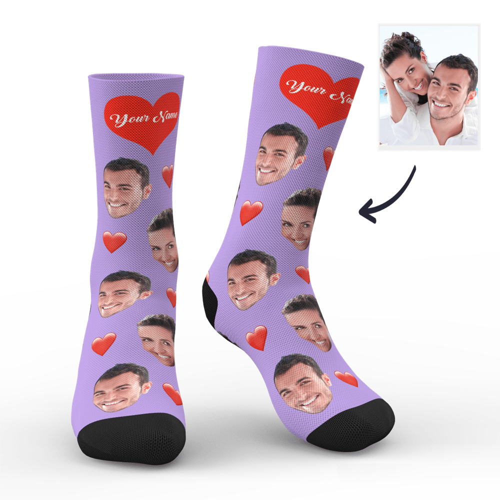 Christmas Gift Ideas for Lover, Custom Face Socks Add Pictures and Name - Heart