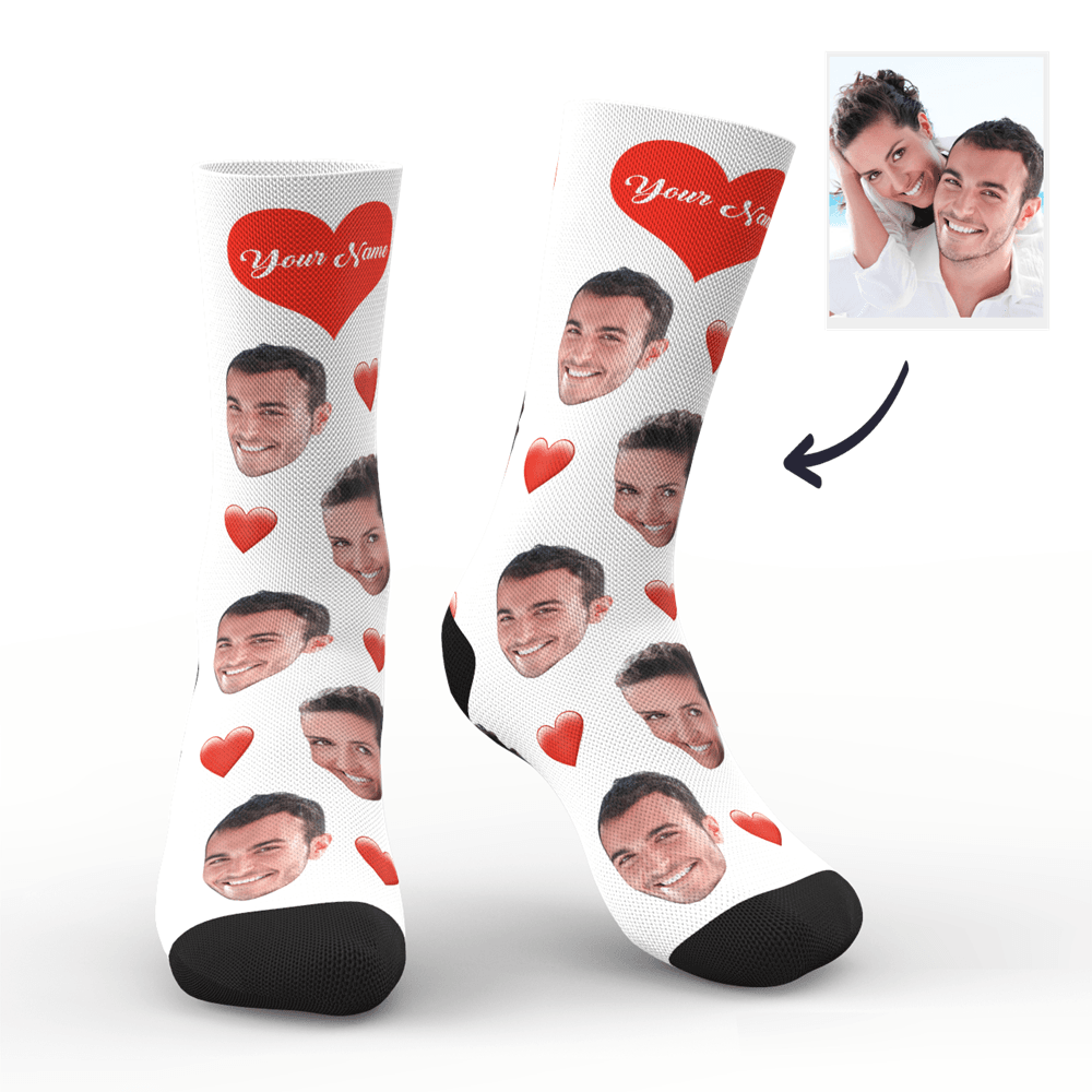 Christmas Gift Ideas for Lover, Custom Face Socks Add Pictures and Name - Heart