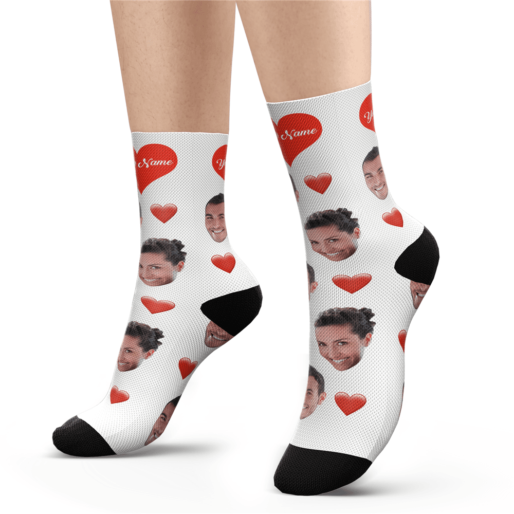 Christmas Gift Ideas for Lover, Custom Face Socks Add Pictures and Name - Heart