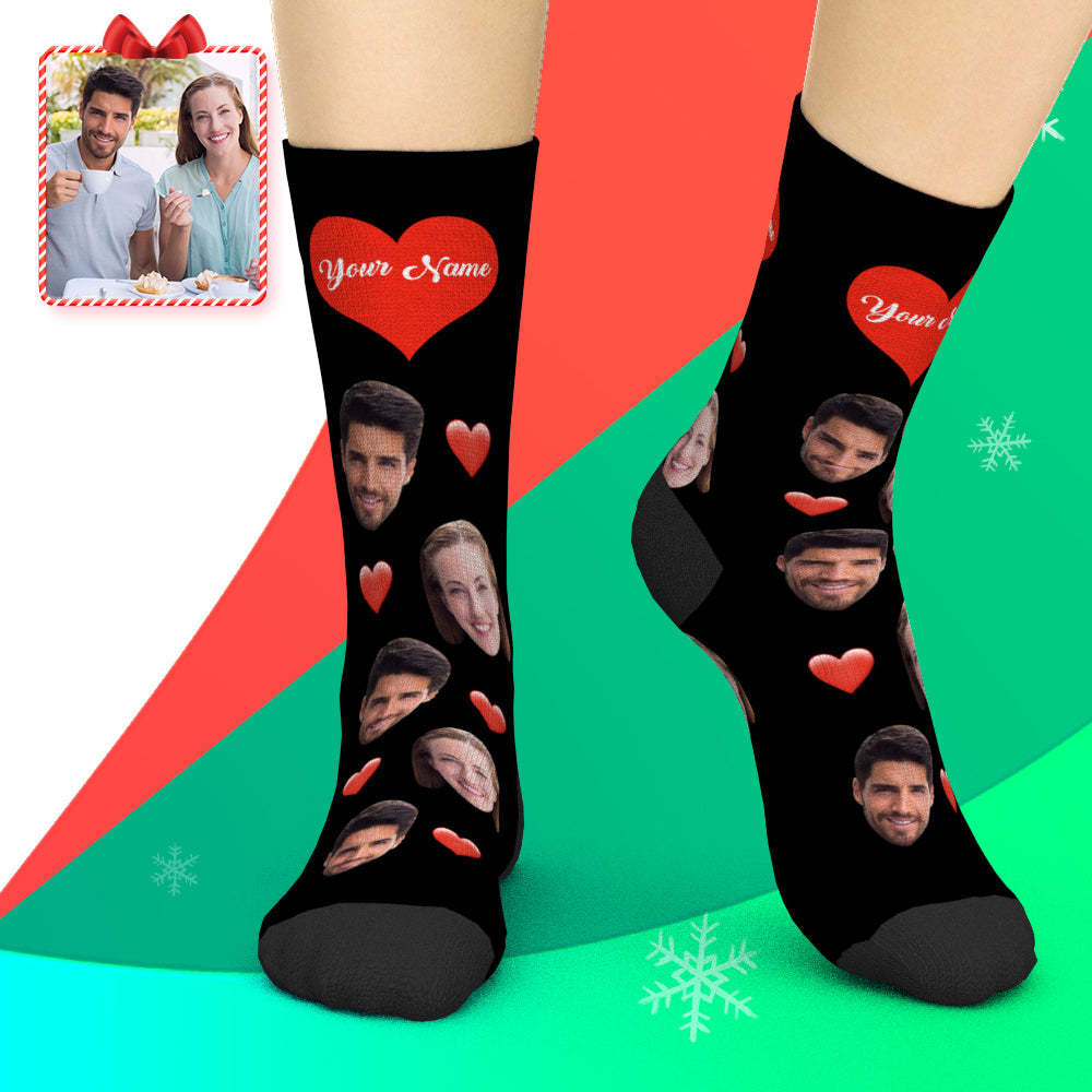 Christmas Gift Ideas for Lover, Custom Face Socks Add Pictures and Name - Heart