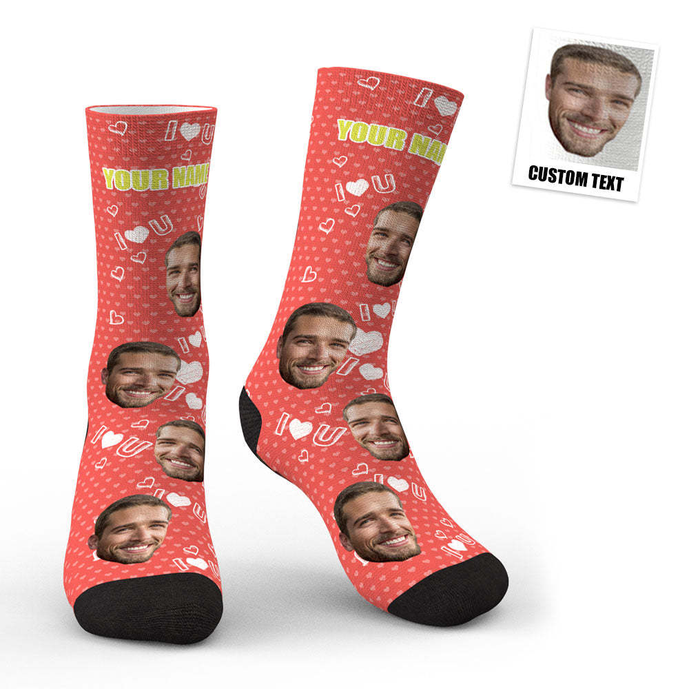 3D Preview Custom Face I Love U Socks - MyFaceSocksAu