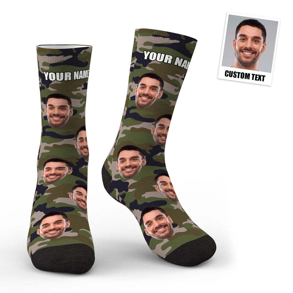 3D Preview Custom Face Green Camo Design Socks - MyFaceSocksAu