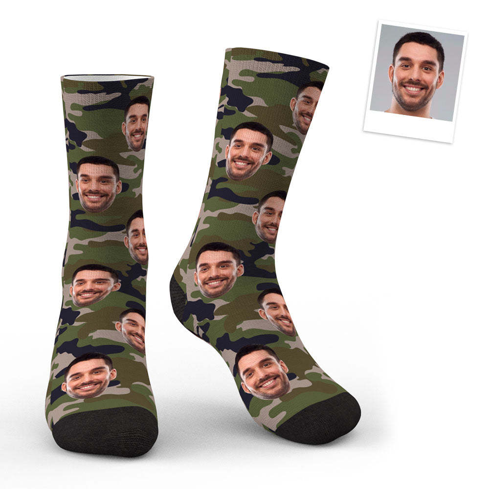 3D Preview Custom Face Green Camo Design Socks - MyFaceSocksAu