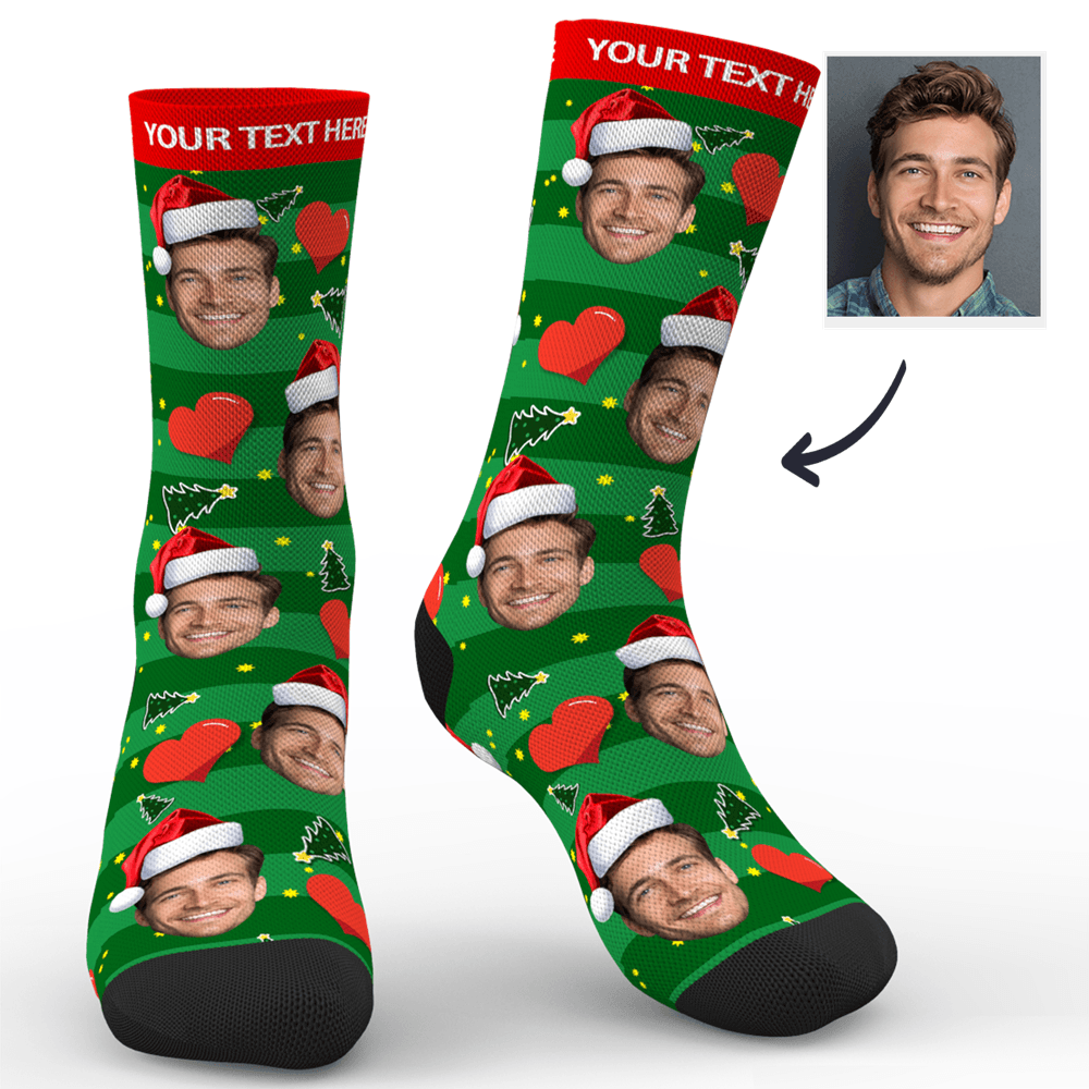 Christmas Gift Custom Face Socks Heart Add Pictures and Name