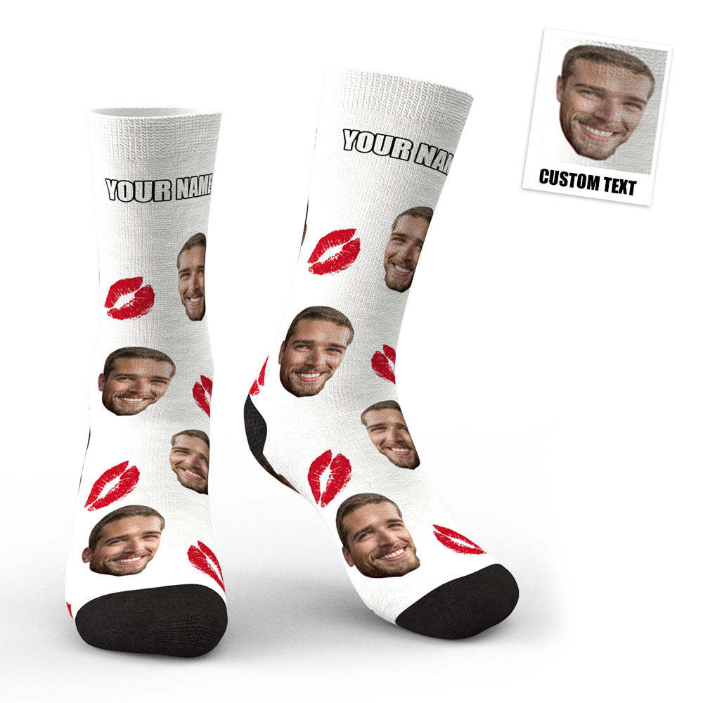 3D Preview Custom Face Red Lips Kiss Socks - MyFaceSocksAu