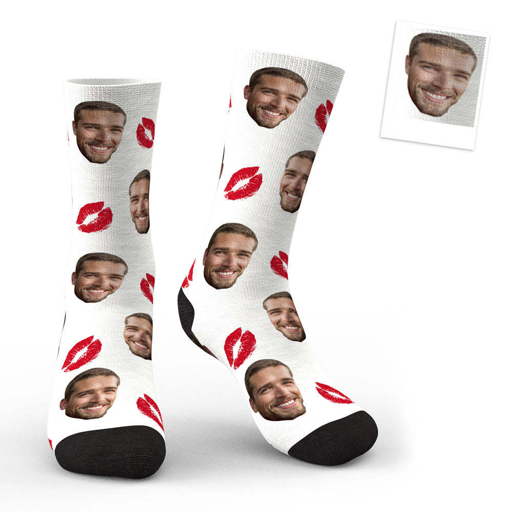 3D Preview Custom Face Red Lips Kiss Socks - MyFaceSocksAu