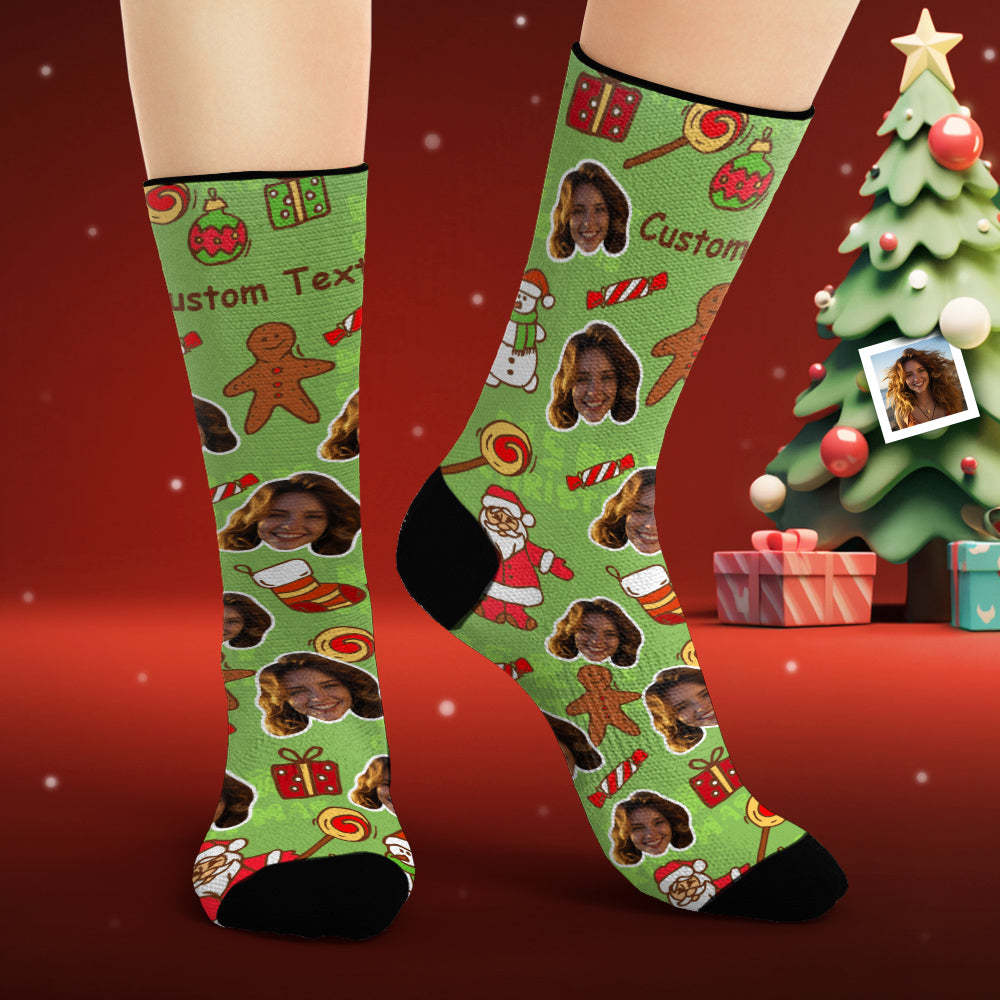Custom Face Socks Personalised Photo Green Socks Christmas Gifts - MyFaceSocksAu