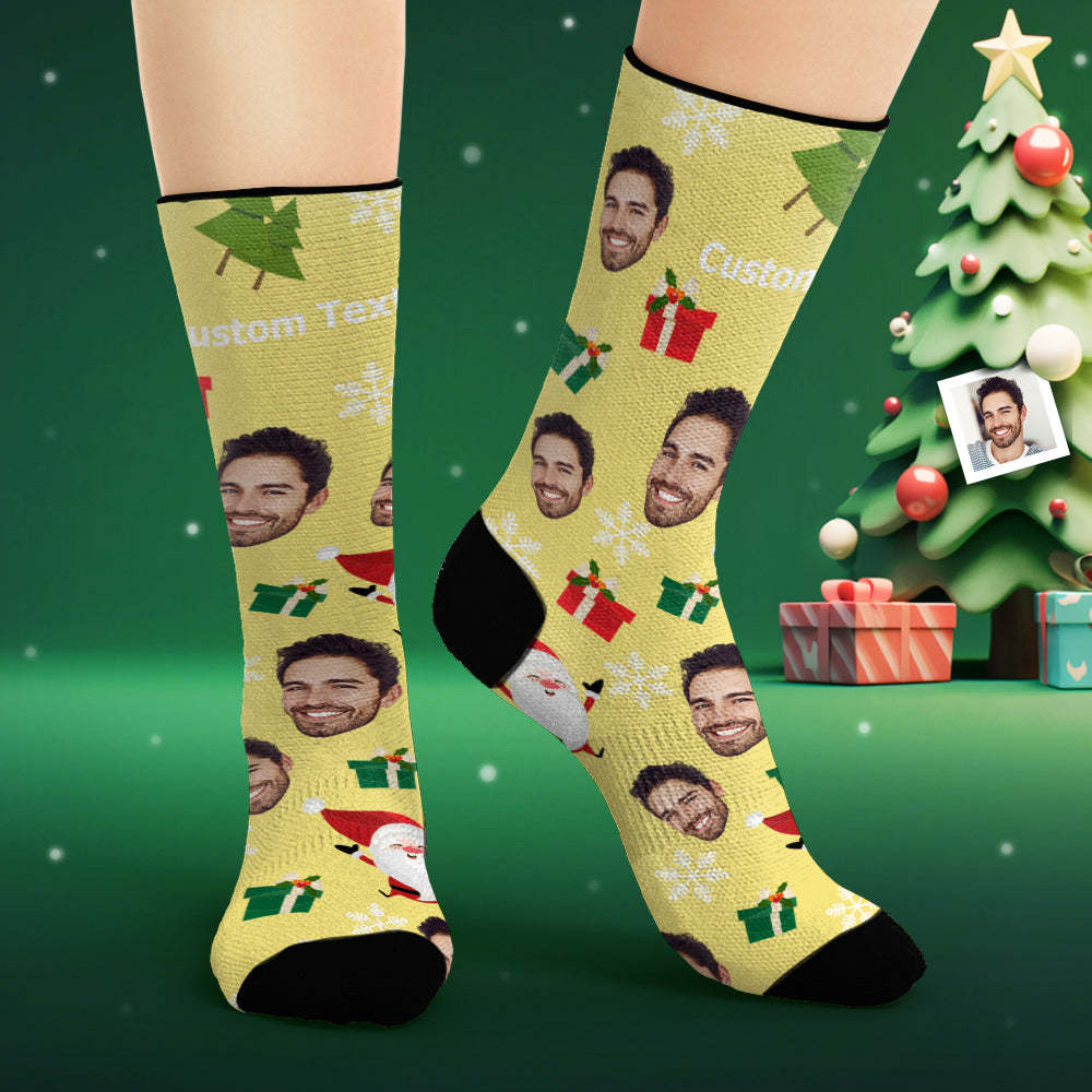 Custom Face Socks Personalised Photo Yellow Socks Cute Santa Claus - MyFaceSocksAu