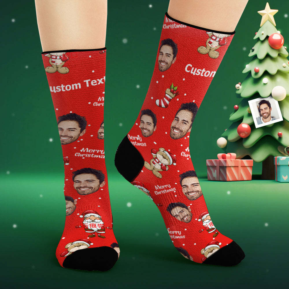 Custom Face Socks Personalised Photo Red Socks Merry Christmas - MyFaceSocksAu