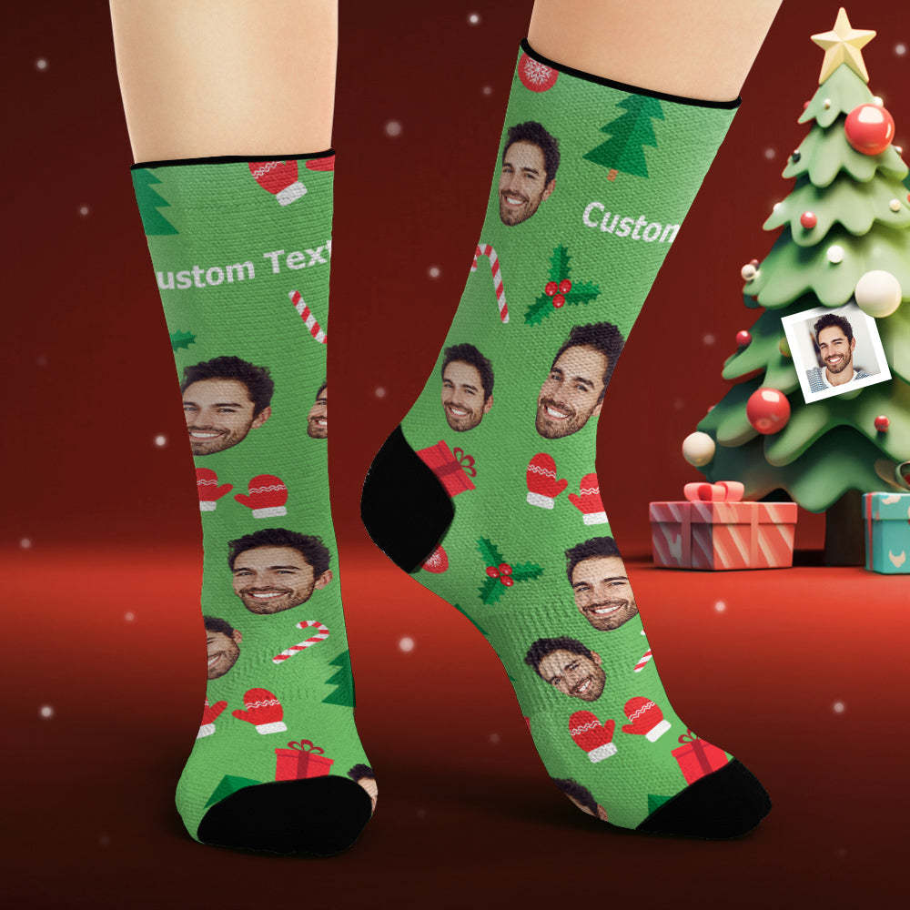 Custom Face Socks Personalised Photo Green Socks Christmas Gingerbread Man - MyFaceSocksAu