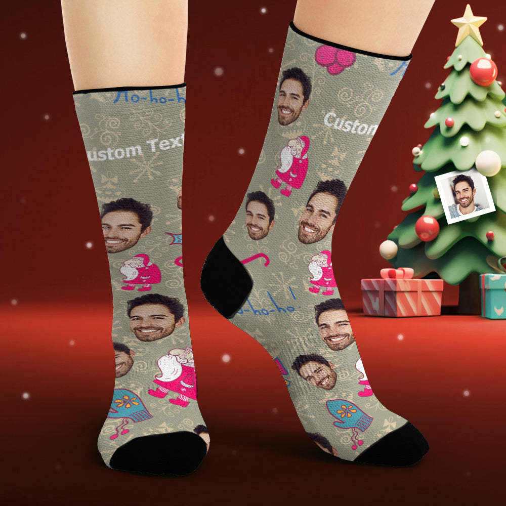 Custom Face Socks Personalised Photo Socks Funny Santa Claus Merry Christmas - MyFaceSocksAu
