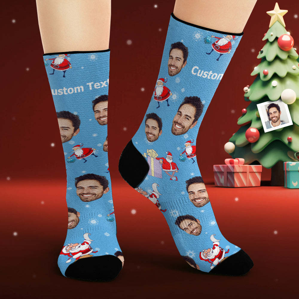 Custom Face Socks Personalised Photo Purple Socks Santa Claus with Gifts - MyFaceSocksAu