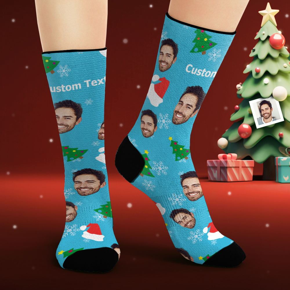 Custom Face Socks Personalised Photo Socks Christmas Trees and Santa Hats Christmas Gifts - MyFaceSocksAu