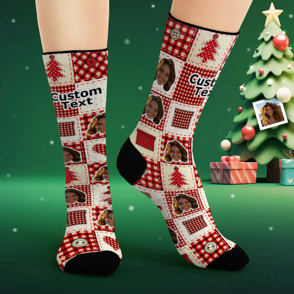 Custom Face Socks Personalised Photo Socks Christmas Plaid Pattern - MyFaceSocksAu