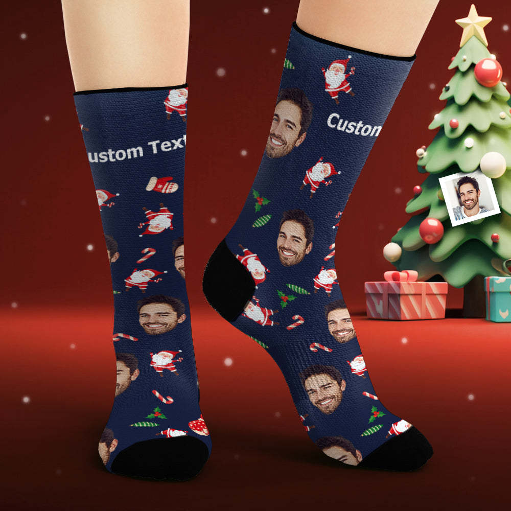 Custom Face Socks Personalised Photo Socks Happy Santa Claus Merry Christmas - MyFaceSocksAu
