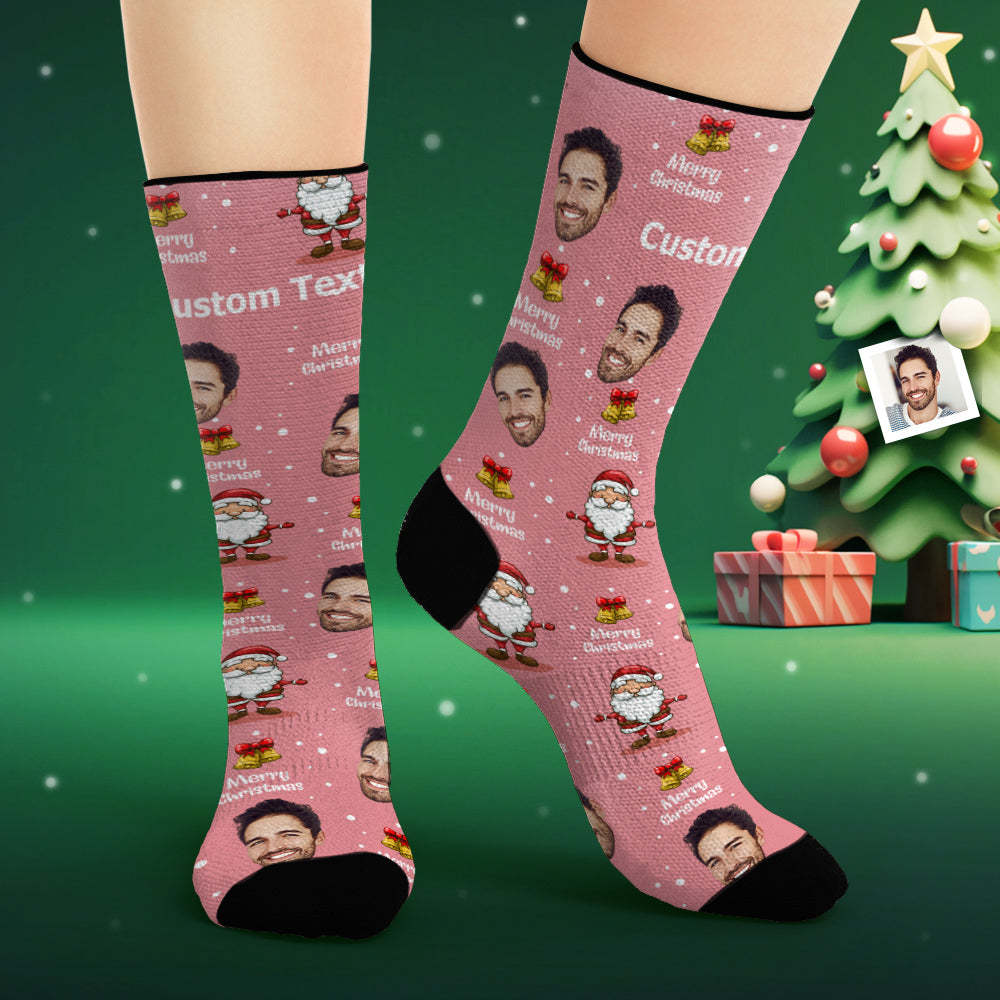 Custom Face Socks Personalised Photo Pink Socks Merry Christmas - MyFaceSocksAu