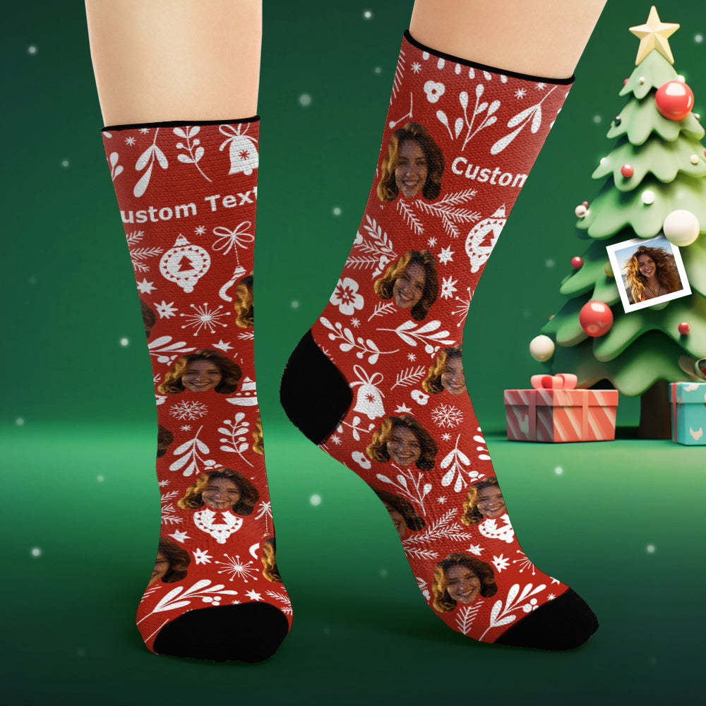 Custom Face Socks Personalised Photo Red Socks Christmas Gifts - MyFaceSocksAu