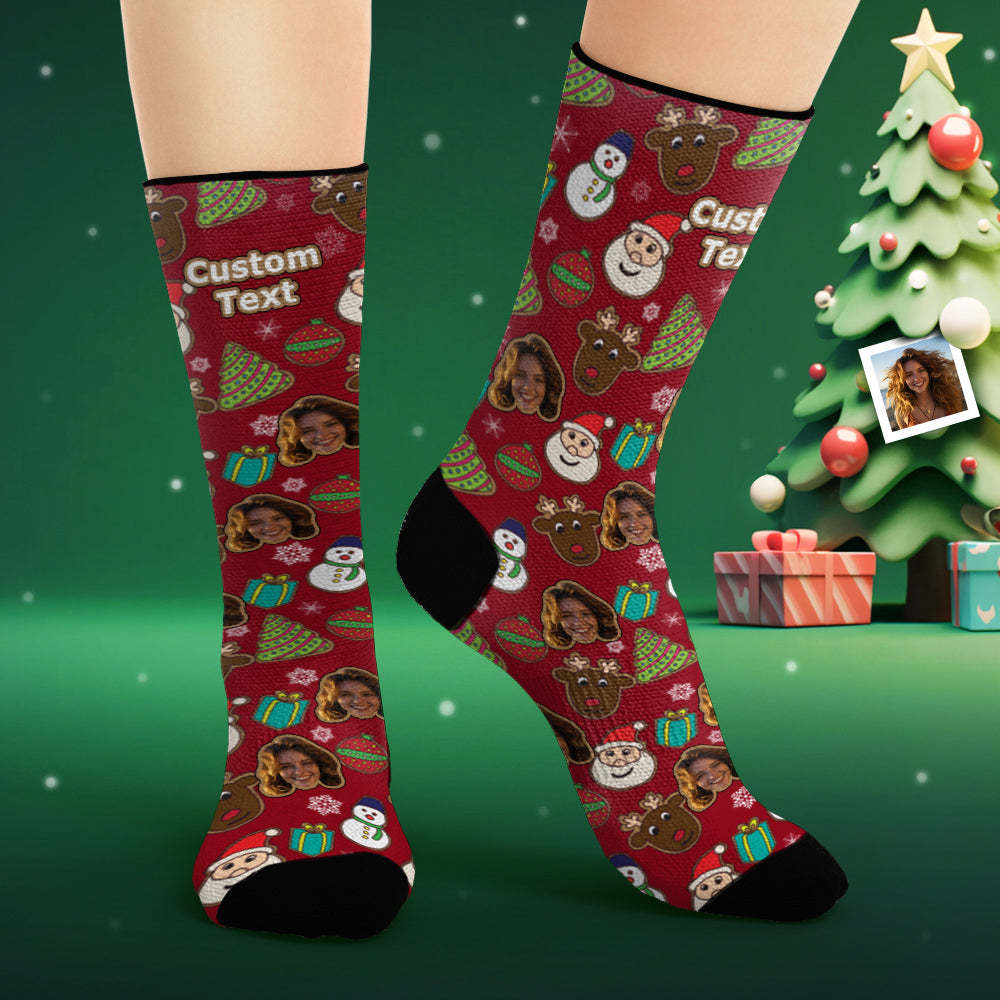 Custom Face Socks Personalised Photo Socks Christmas Cute Snowman and Elk - MyFaceSocksAu