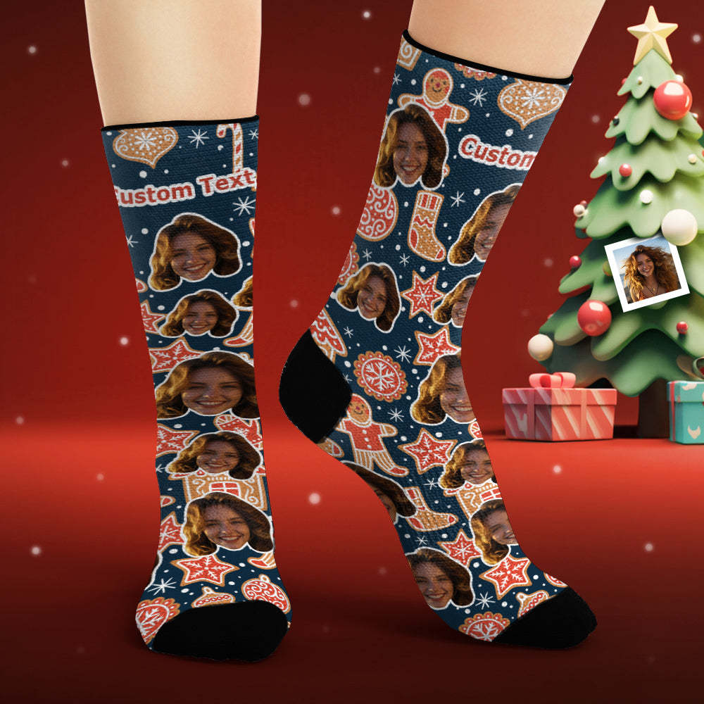Custom Face Socks Personalised Photo Socks Christmas Gingerbread - MyFaceSocksAu
