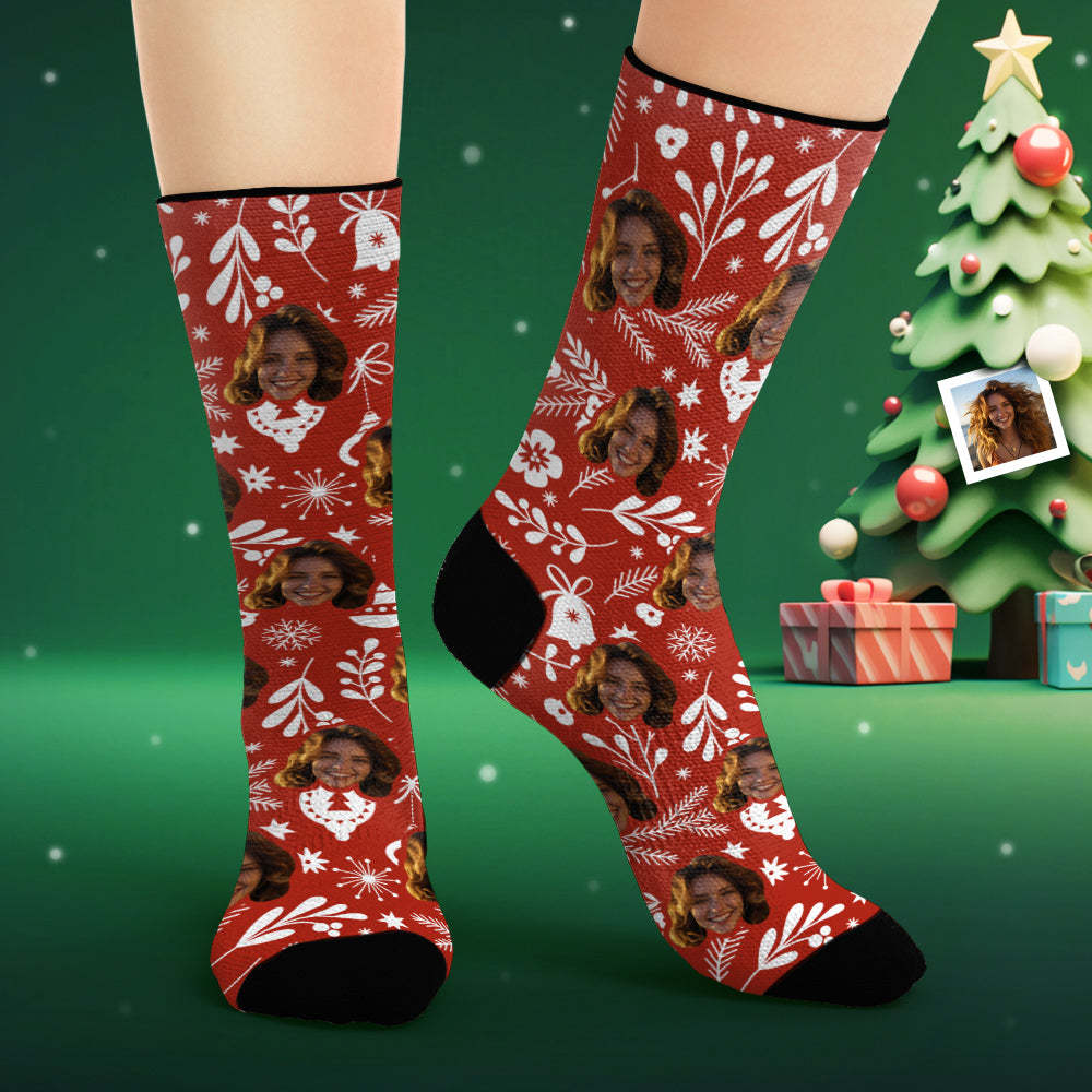 Custom Face Socks Personalised Photo Red Socks Christmas Gifts - MyFaceSocksAu