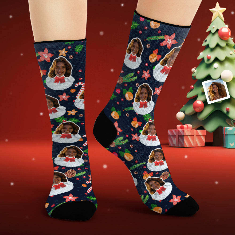 Custom Face Socks Personalised Photo Socks Funny Snowman Merry Christmas - MyFaceSocksAu