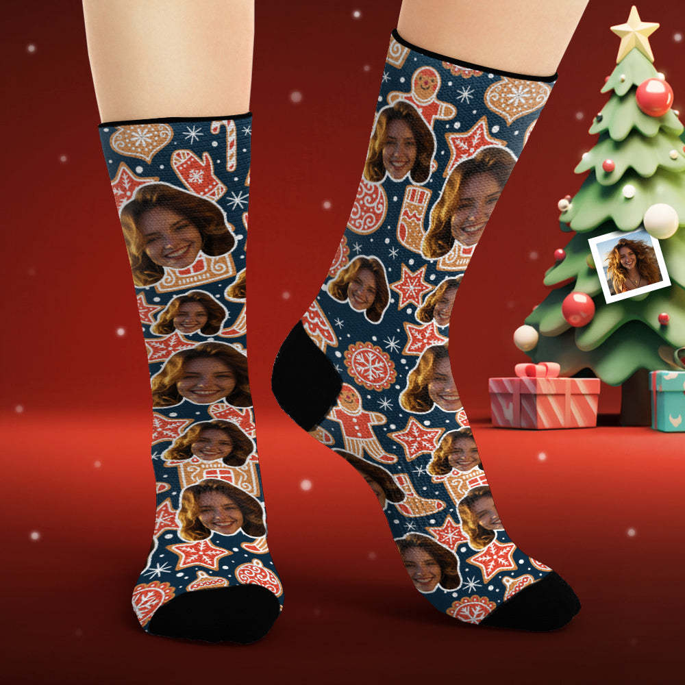 Custom Face Socks Personalised Photo Socks Christmas Gingerbread - MyFaceSocksAu