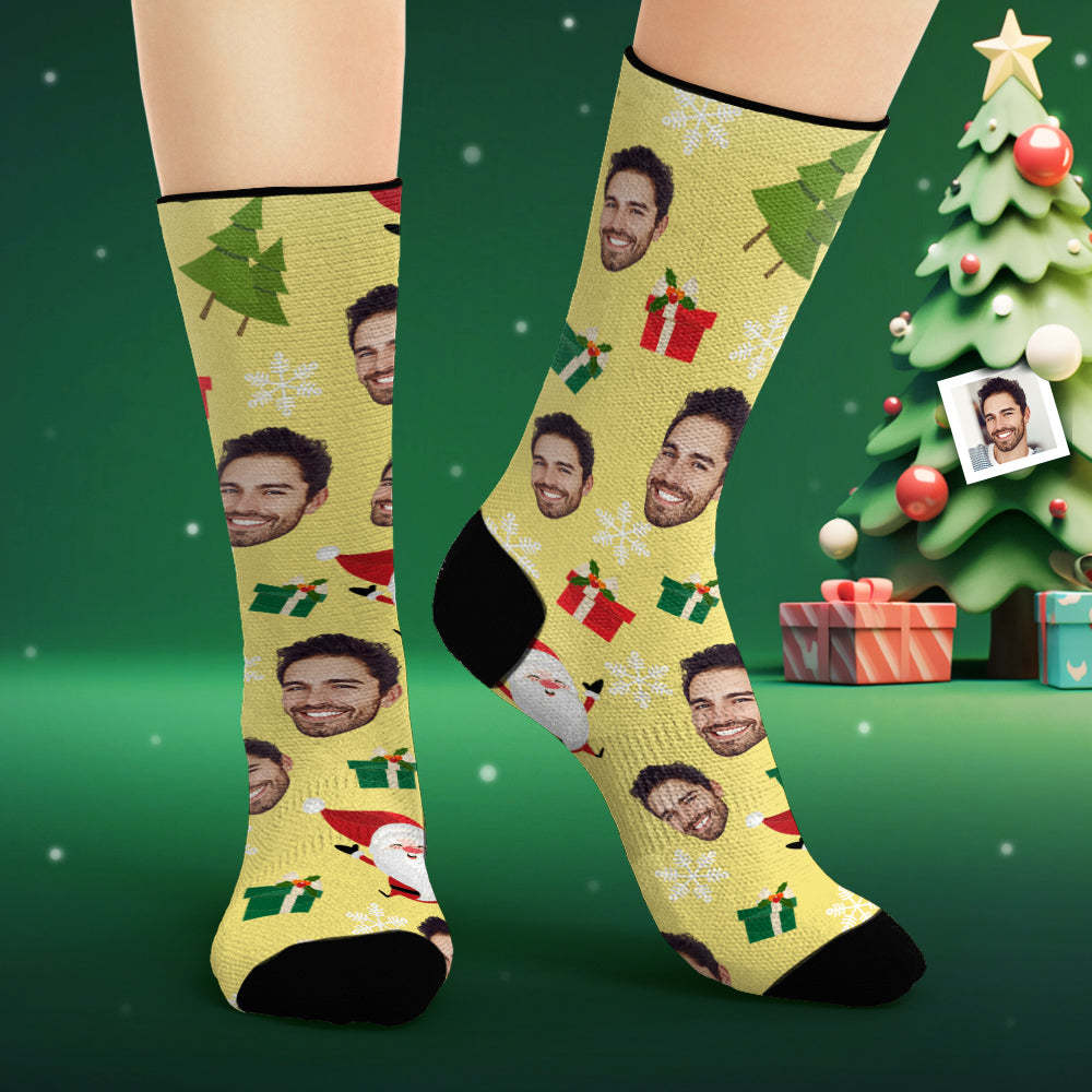 Custom Face Socks Personalised Photo Yellow Socks Cute Santa Claus - MyFaceSocksAu