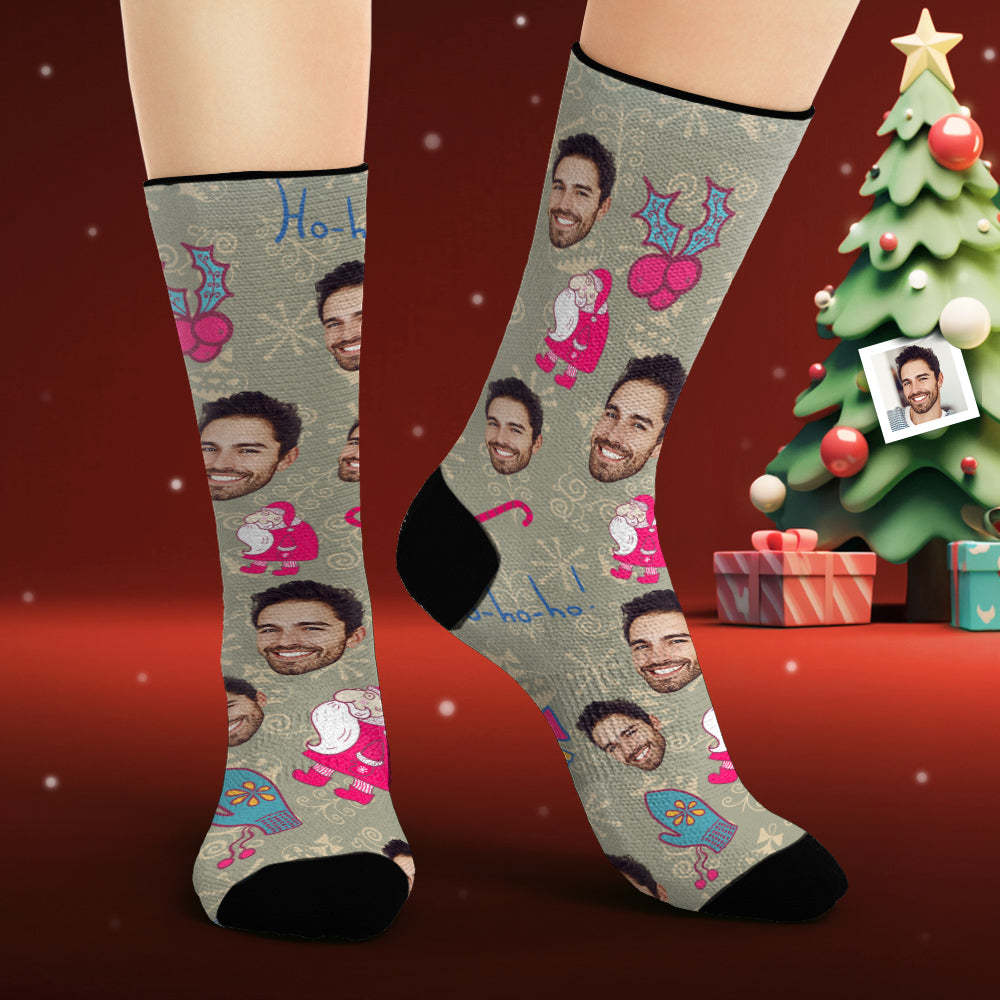 Custom Face Socks Personalised Photo Socks Funny Santa Claus Merry Christmas - MyFaceSocksAu