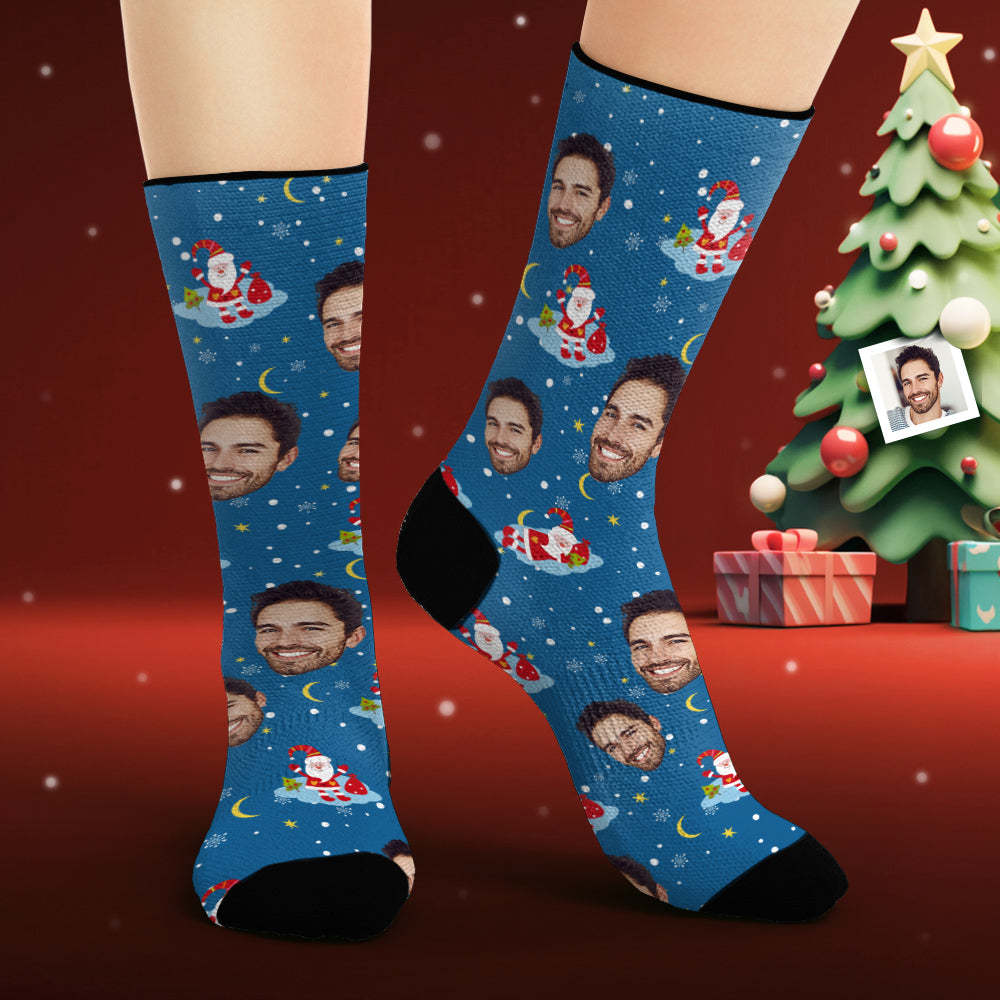 Custom Face Socks Personalised Photo Socks Good Night Santa Claus - MyFaceSocksAu
