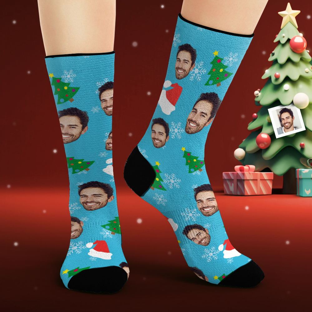 Custom Face Socks Personalised Photo Socks Christmas Trees and Santa Hats Christmas Gifts - MyFaceSocksAu