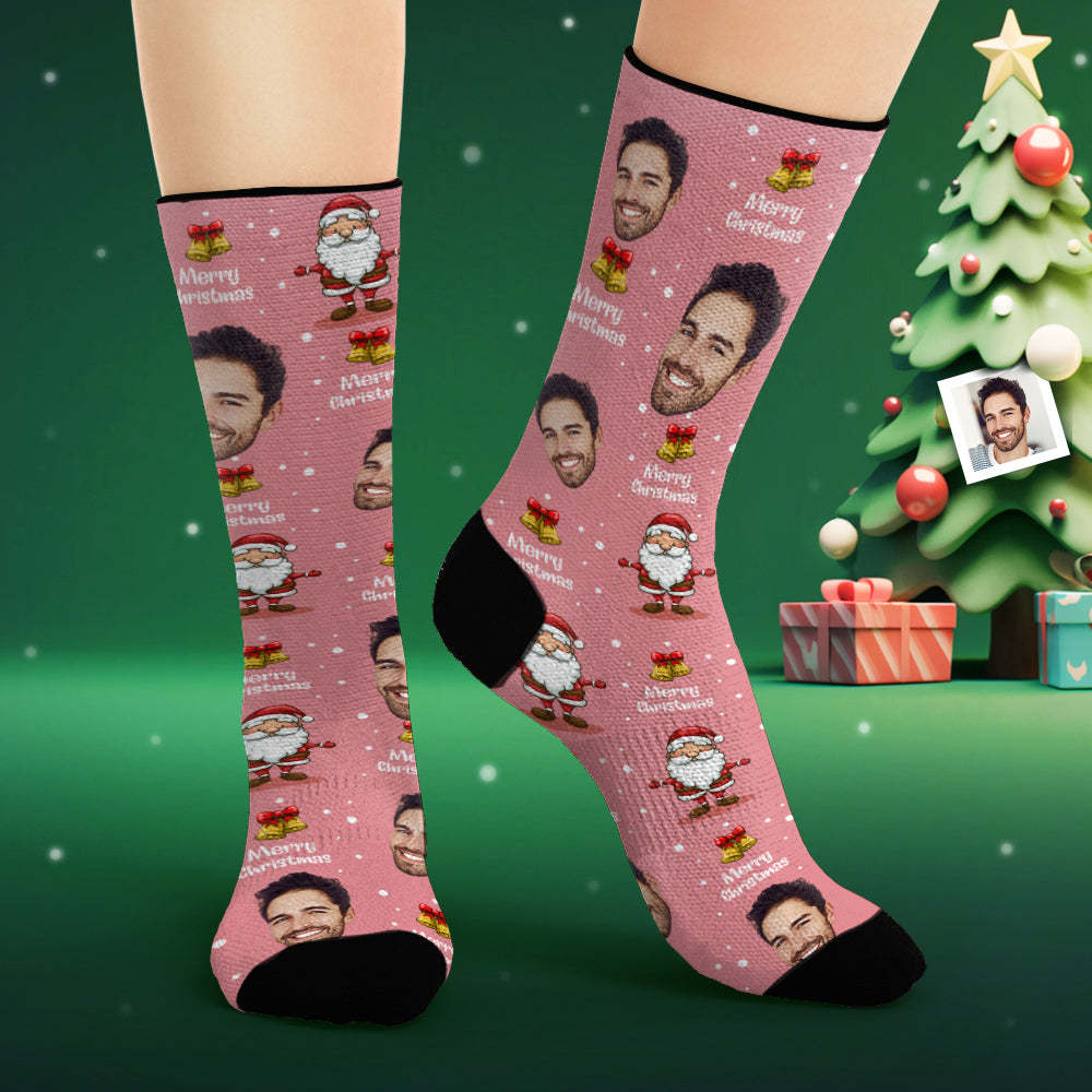 Custom Face Socks Personalised Photo Pink Socks Merry Christmas - MyFaceSocksAu