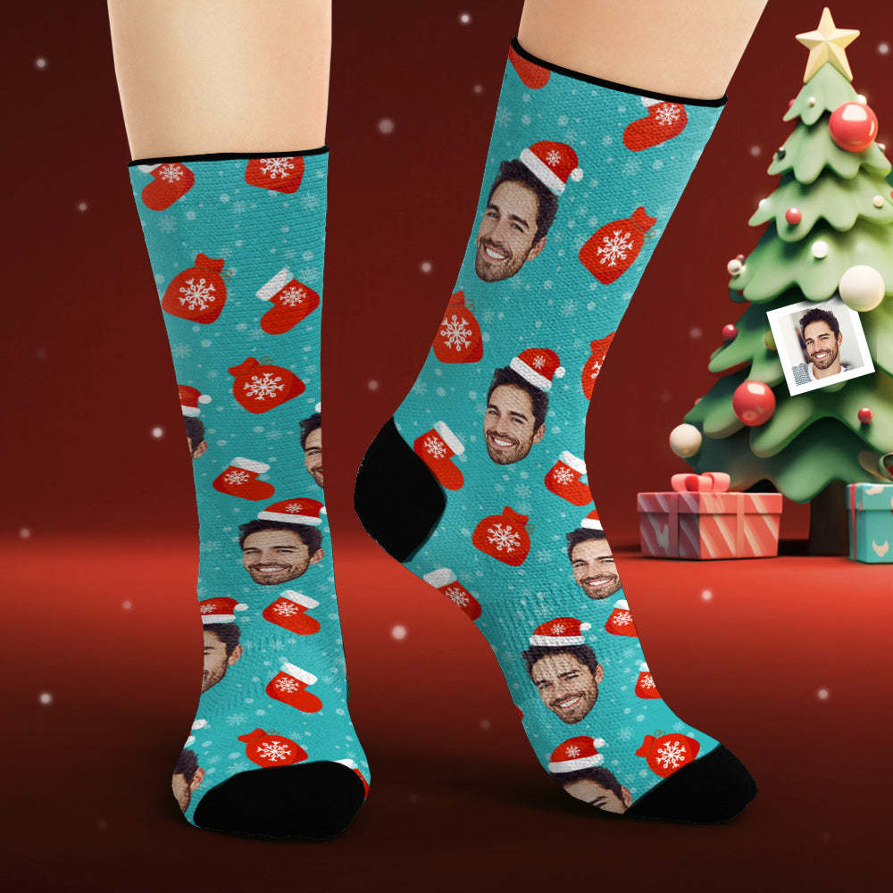 Custom Face Socks Personalised Photo Socks Santa Hat Christmas Gifts - MyFaceSocksAu