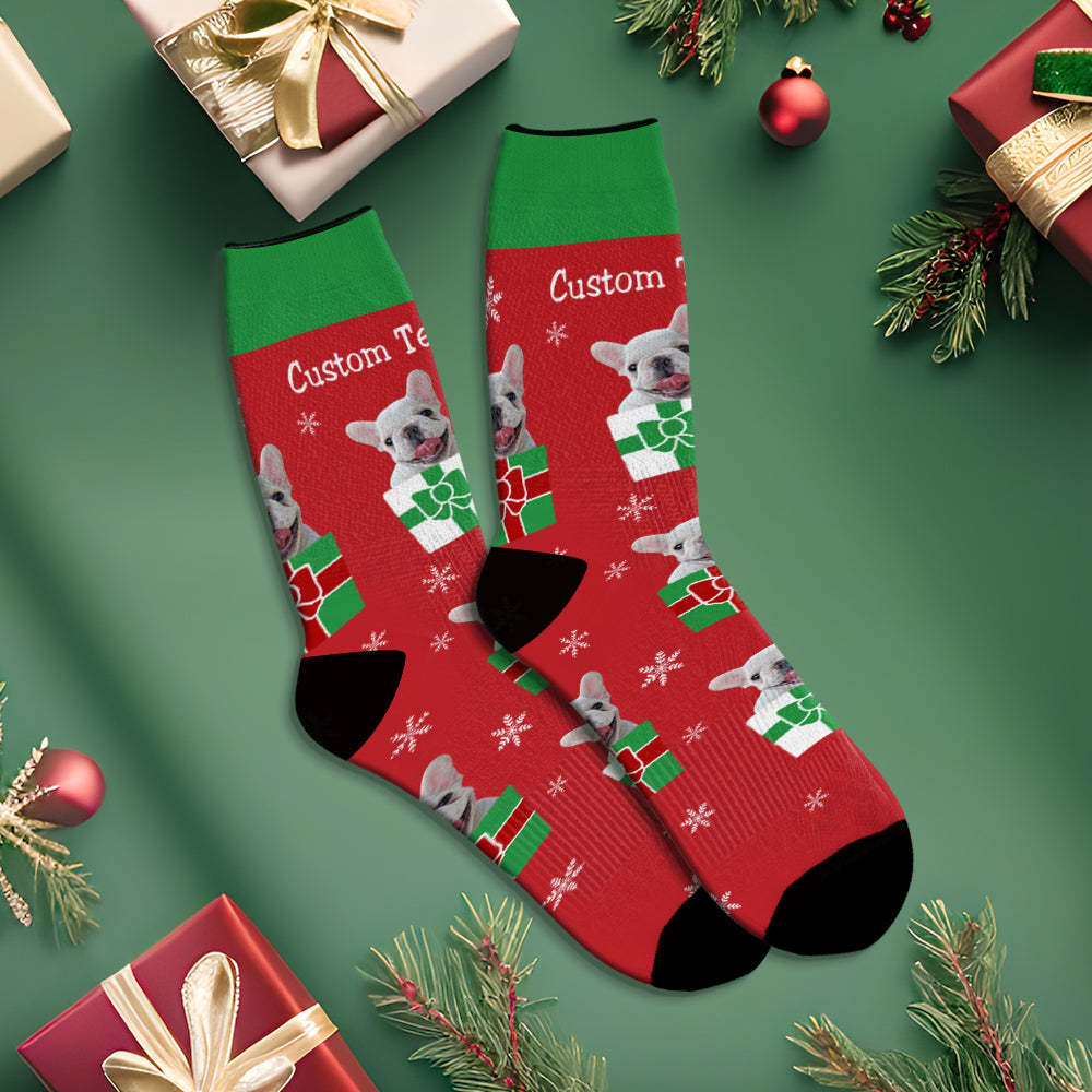 Custom Christmas Red Breathable Face Socks Personalised Dog Photo Soft Socks Gifts For Pet Lover - MyFaceSocksAu