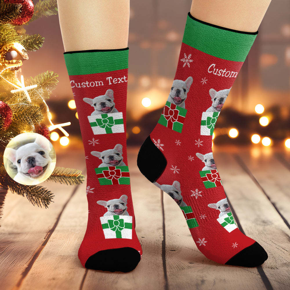 Custom Christmas Red Breathable Face Socks Personalised Dog Photo Soft Socks Gifts For Pet Lover - MyFaceSocksAu