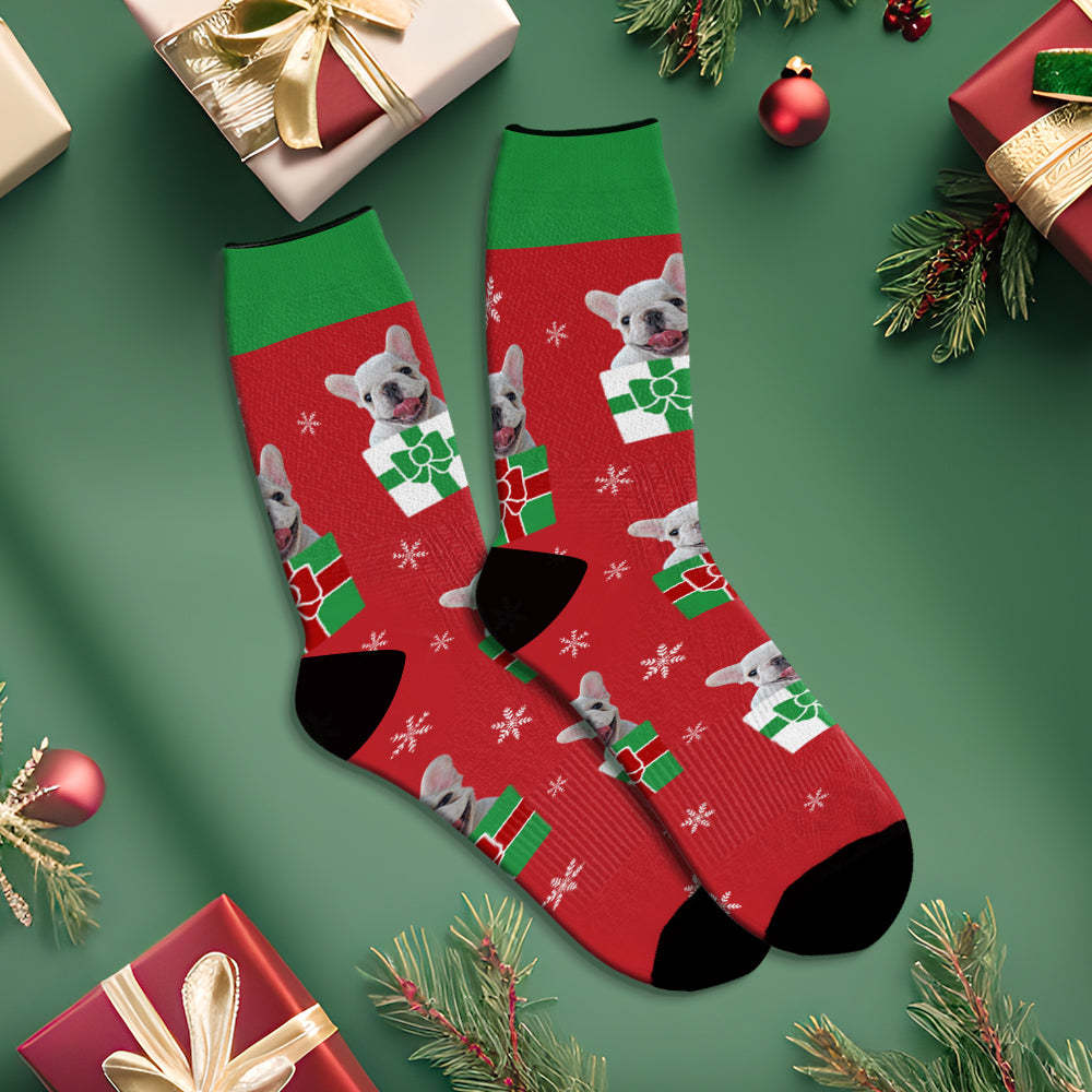 Custom Christmas Red Breathable Face Socks Personalised Dog Photo Soft Socks Gifts For Pet Lover - MyFaceSocksAu