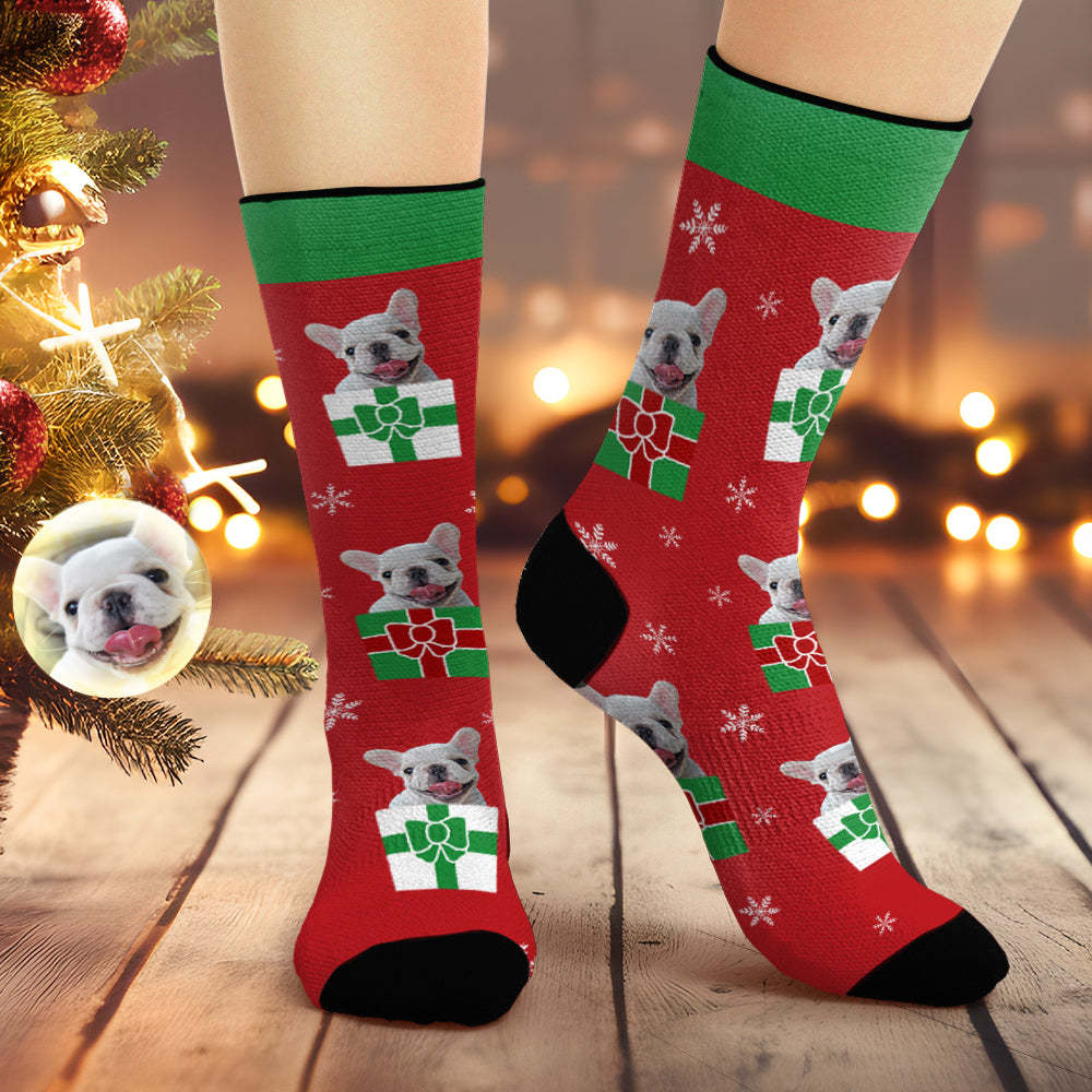 Custom Christmas Red Breathable Face Socks Personalised Dog Photo Soft Socks Gifts For Pet Lover - MyFaceSocksAu