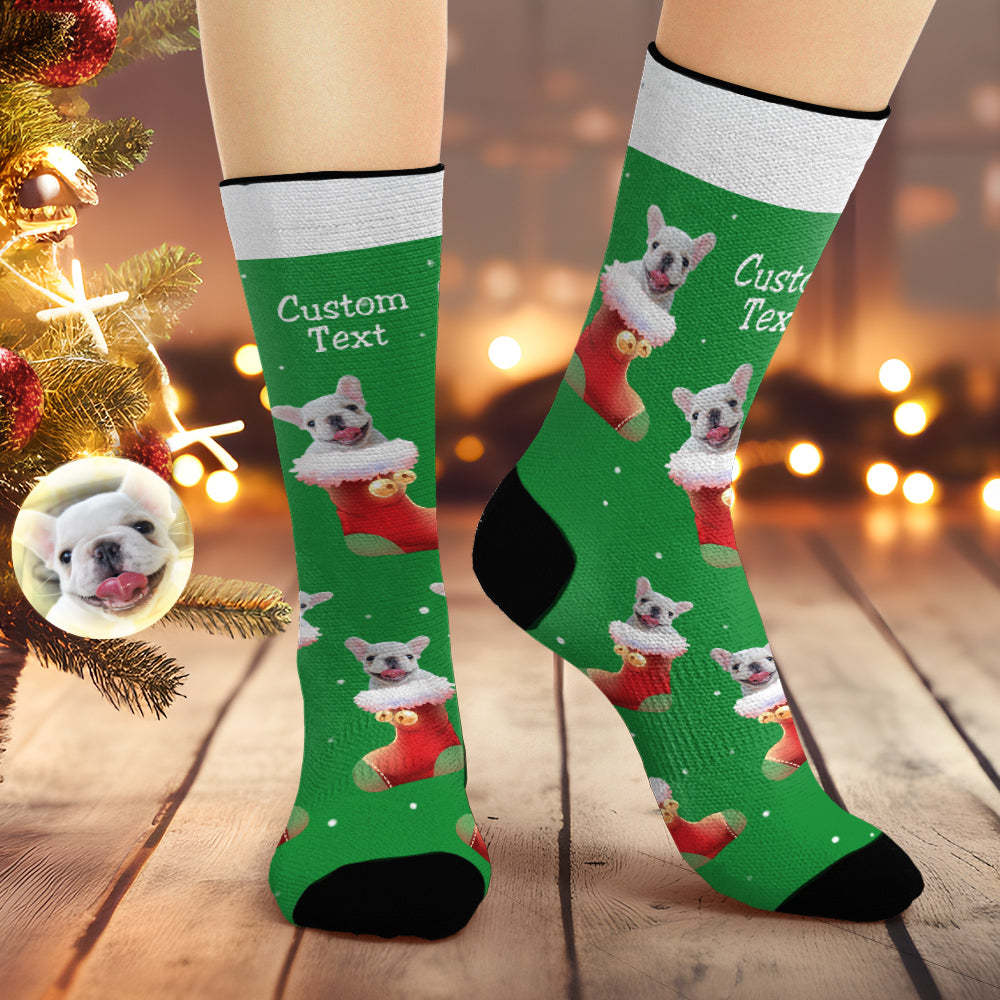 Custom Christmas Green Breathable Face Socks Personalised Dog Photo Soft Socks Gifts For Pet Lover - MyFaceSocksAu