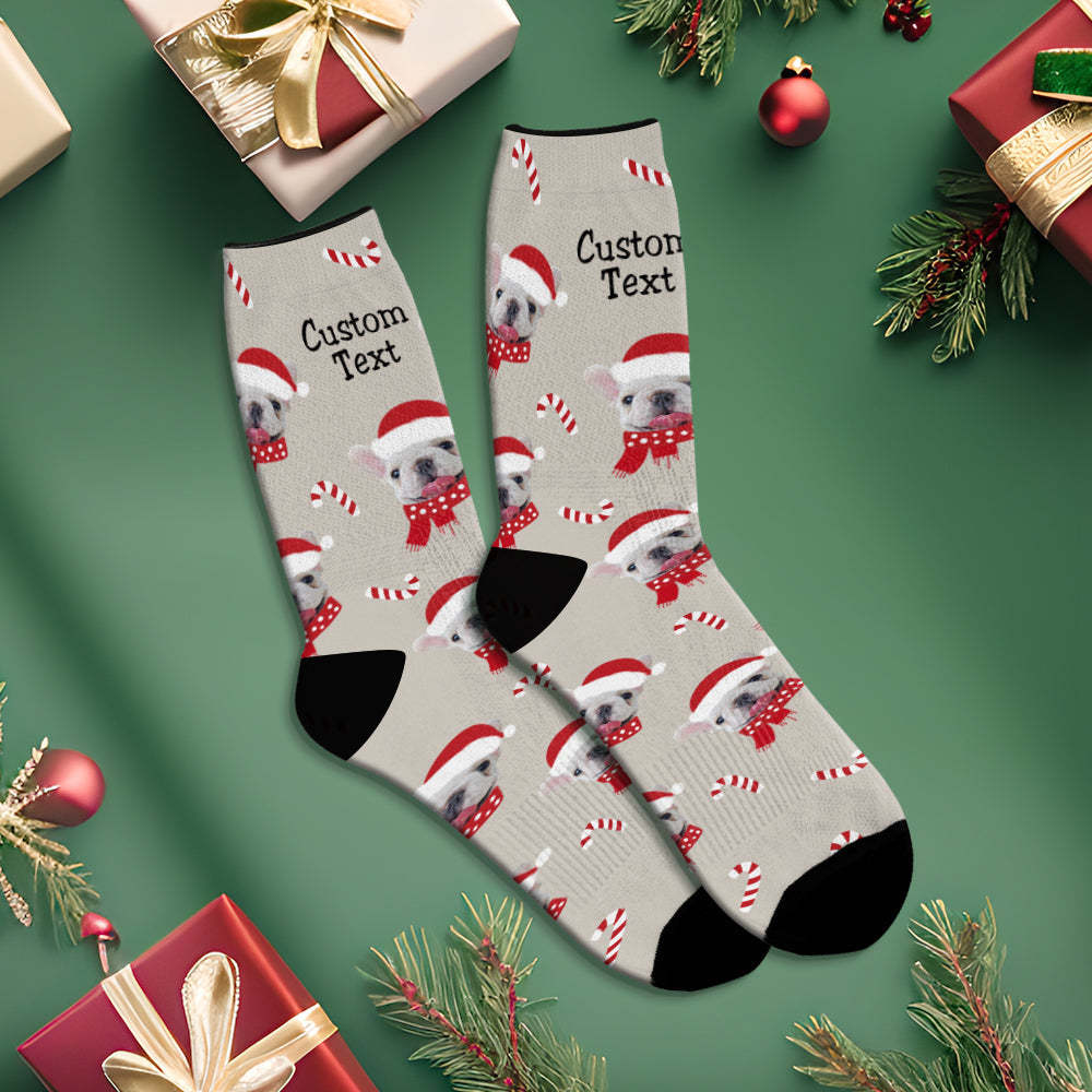 Custom Christmas Grey Breathable Face Socks Personalised Dog Photo Soft Socks Gifts For Pet Lover - MyFaceSocksAu