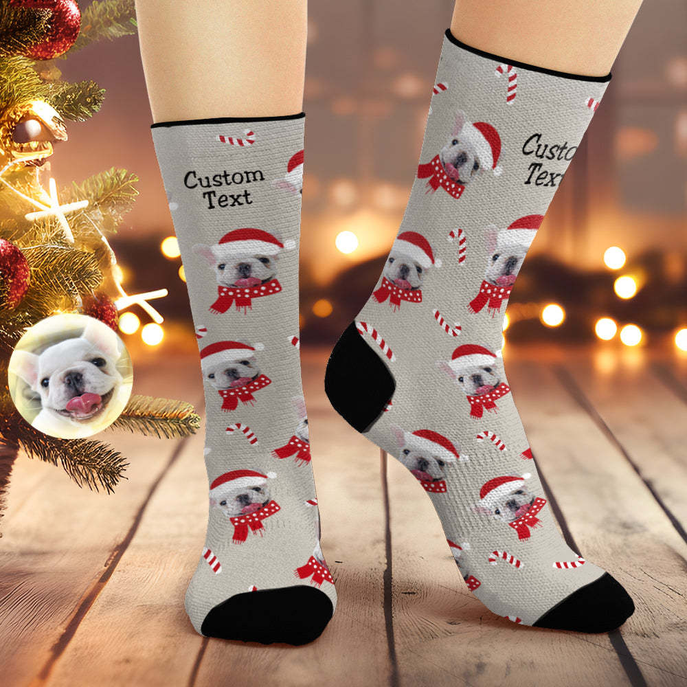 Custom Christmas Grey Breathable Face Socks Personalised Dog Photo Soft Socks Gifts For Pet Lover - MyFaceSocksAu