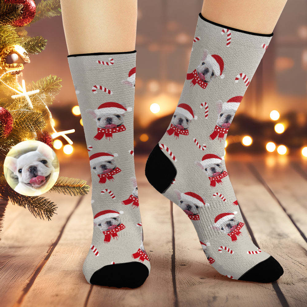 Custom Christmas Grey Breathable Face Socks Personalised Dog Photo Soft Socks Gifts For Pet Lover - MyFaceSocksAu