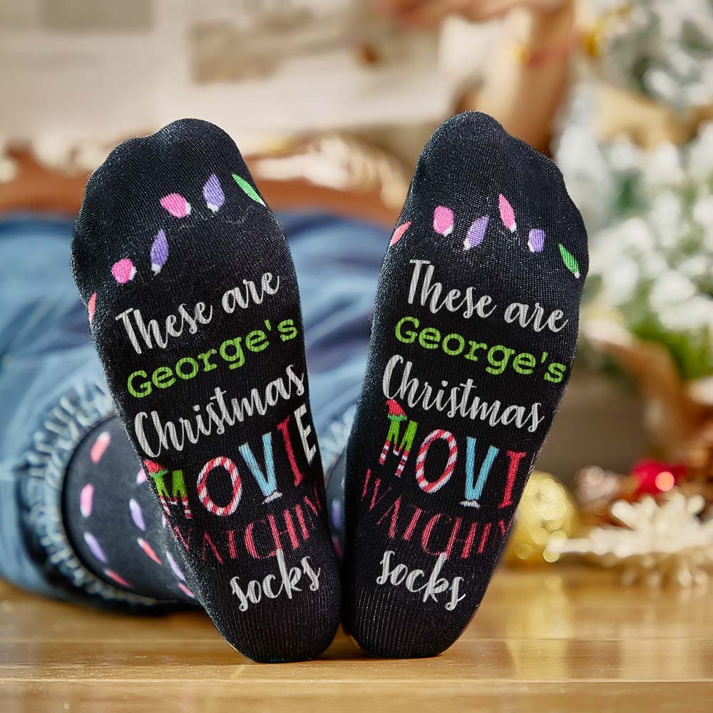 Custom Name Socks Personalized Christmas Light Socks Movies Watching Socks Merry Christmas - MyFaceSocksAu