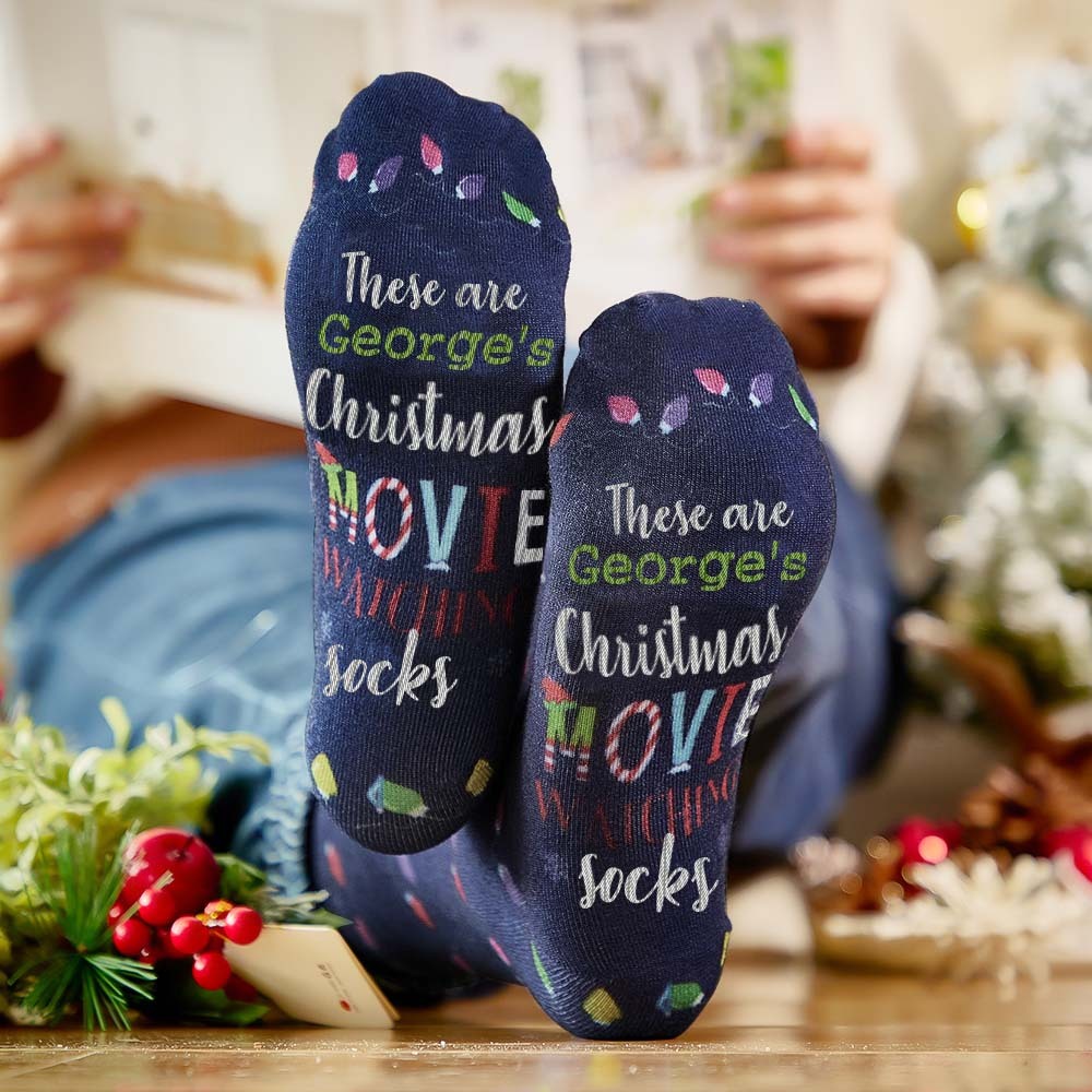 Custom Name Socks Personalized Christmas Light Socks Movies Watching Socks Merry Christmas - MyFaceSocksAu