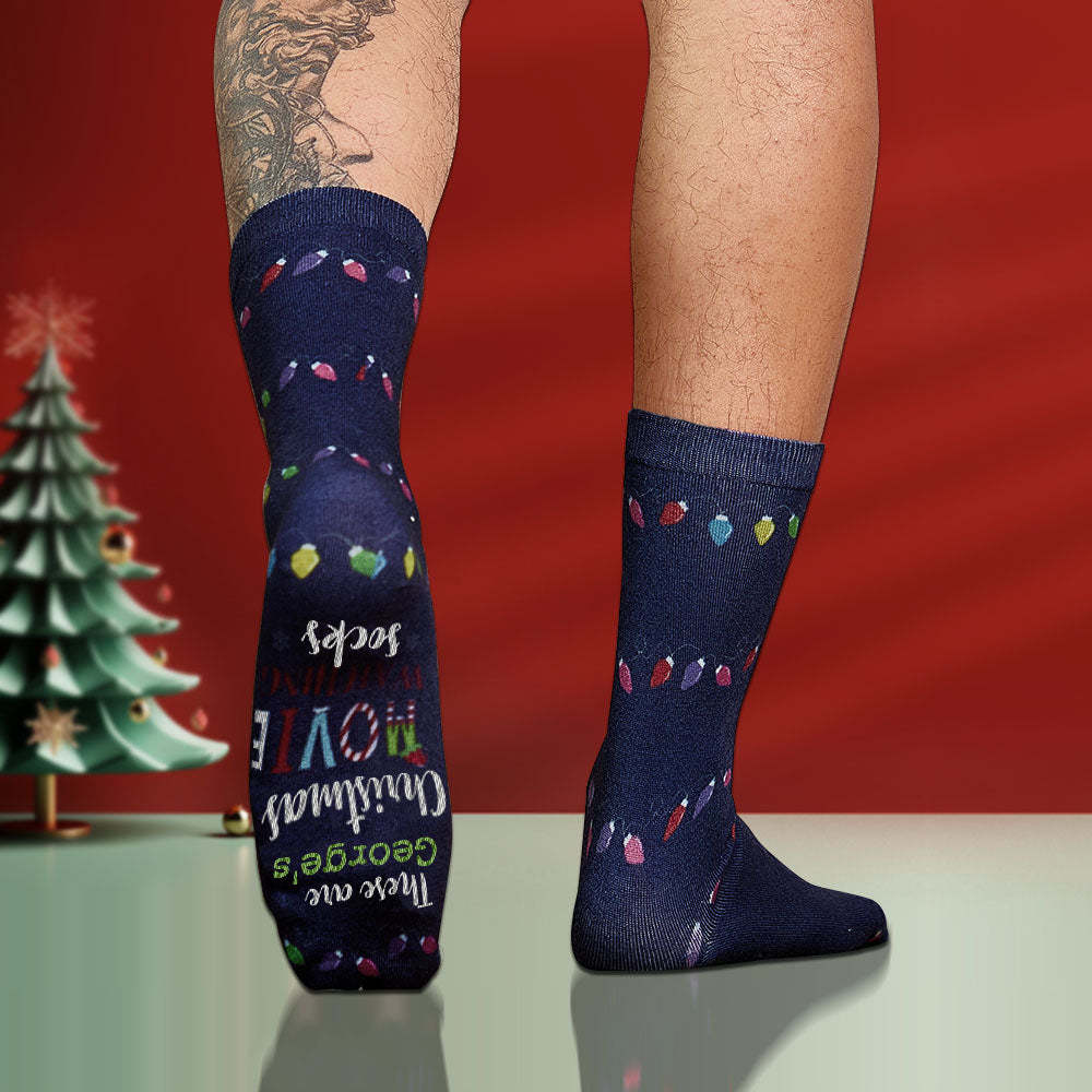 Custom Name Socks Personalized Christmas Light Socks Movies Watching Socks Merry Christmas - MyFaceSocksAu